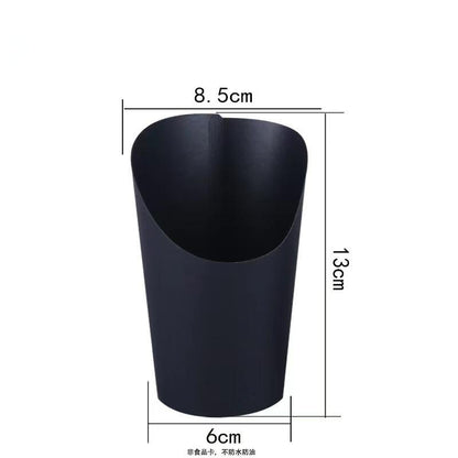 French fry cup solid matte black large size with high back scoop