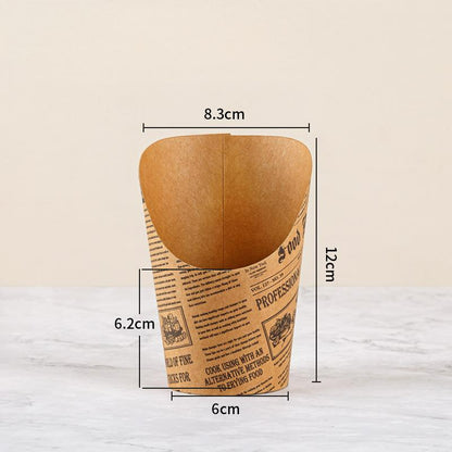 French fry cup vintage newsprint typography pattern on natural kraft paper