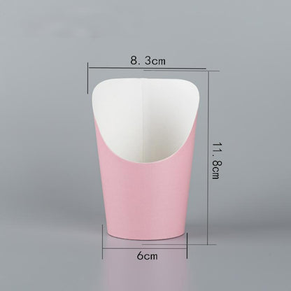French fry cup solid pink finish medium size with slanted scoop rim