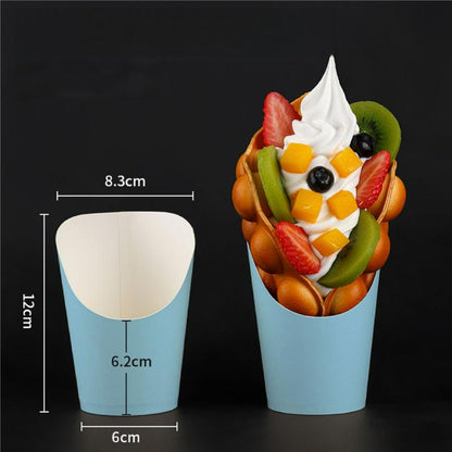 French fry cup solid light blue finish with angled scoop rim