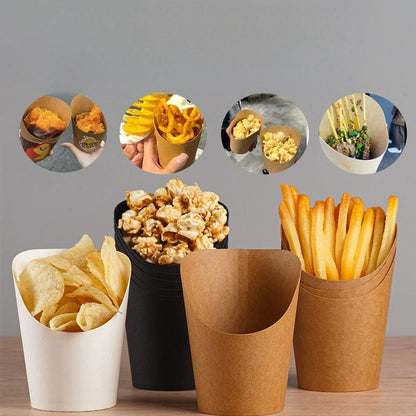 French fry cup multi-color assorted collection in kraft white and black finishes