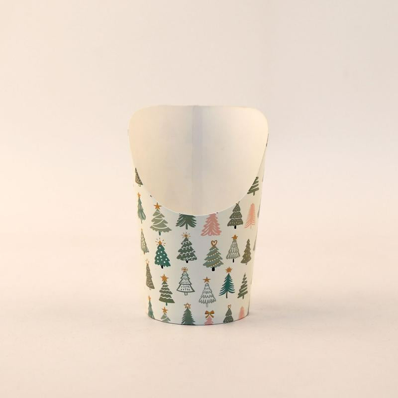French fry cup pine tree pattern print with angled scoop top