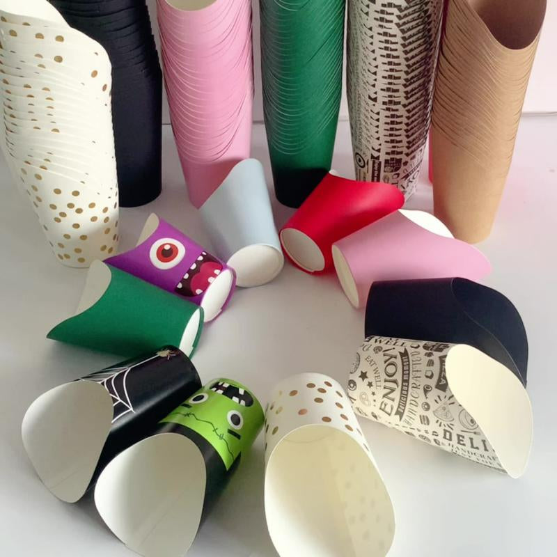 French fry cup circular fan display of assorted printed patterns and solid colors