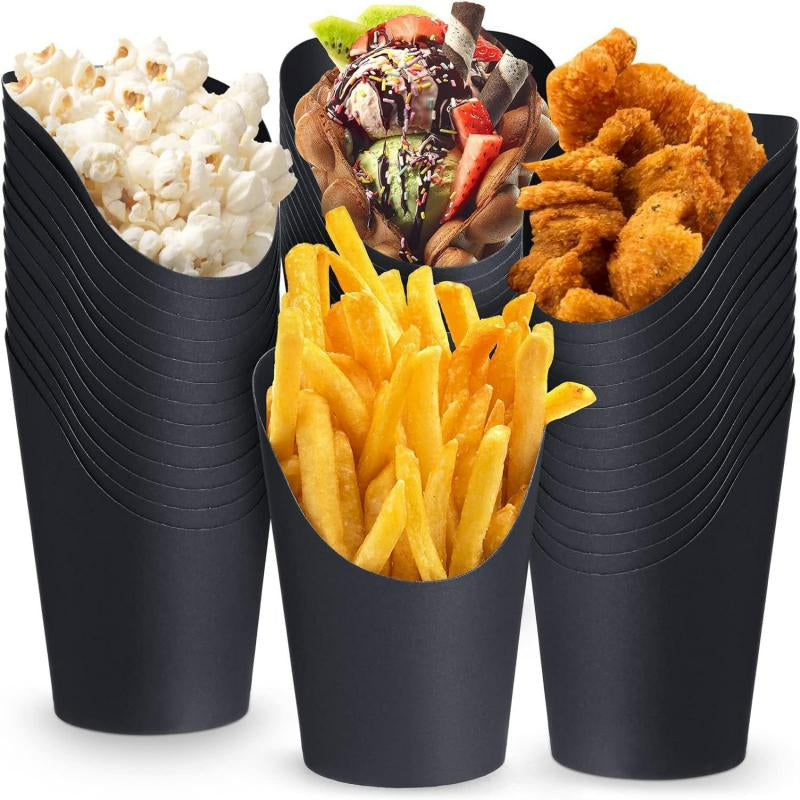 French fry cup three graduated sizes in matte black showing height comparison