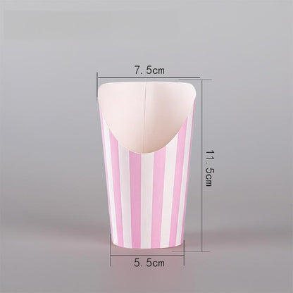 French fry cup pink vertical stripe pattern with slanted rim