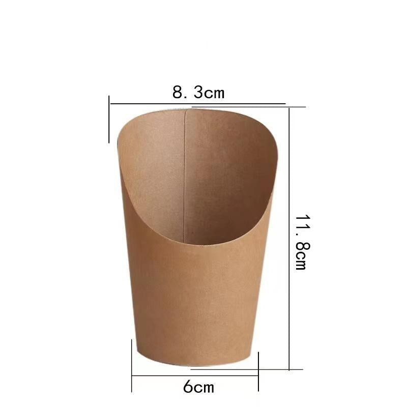 French fry cup natural brown kraft paper medium size with slanted rim