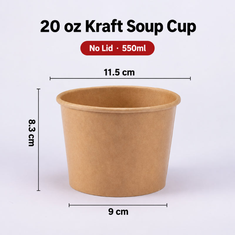 Kraft paper soup cup 20 oz capacity without lid