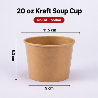 Kraft paper soup cup 20 oz capacity without lid
