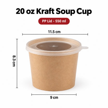 Kraft paper soup cup 20 oz capacity with translucent PP lid