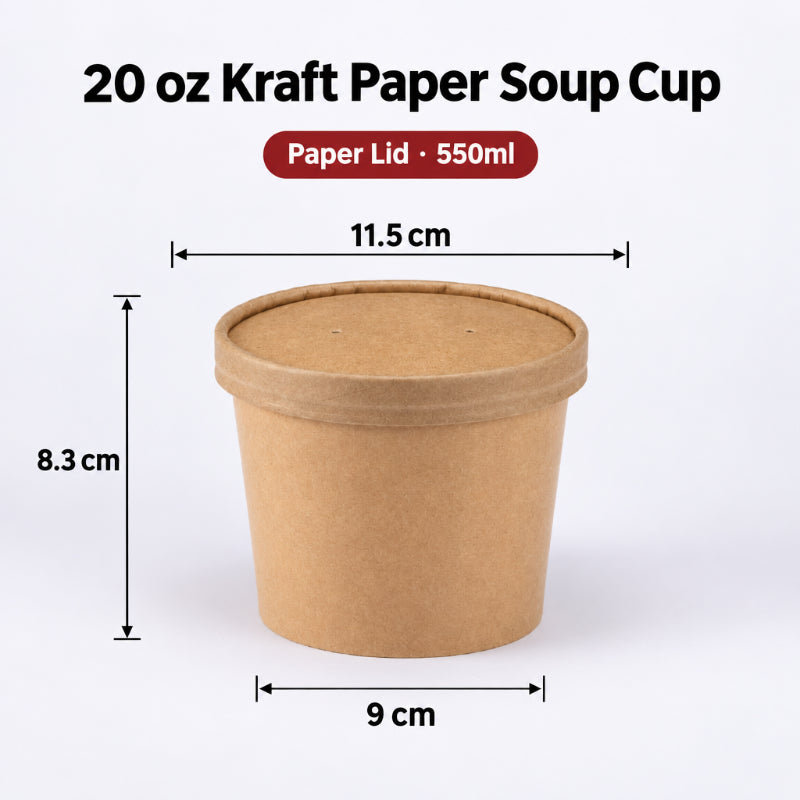 Kraft paper soup cup 20 oz capacity with vented paper lid