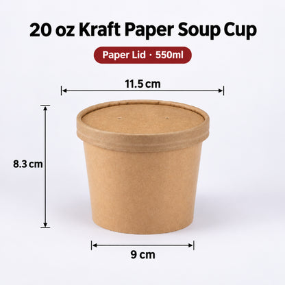 Kraft paper soup cup 20 oz capacity with vented paper lid