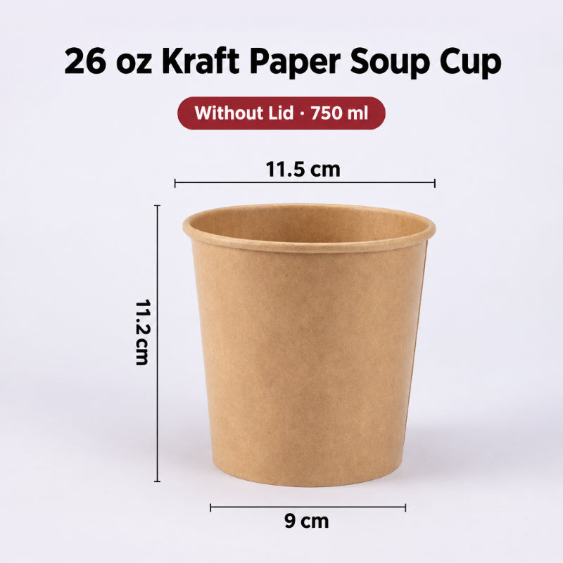 Kraft paper soup cup 26 oz capacity without lid