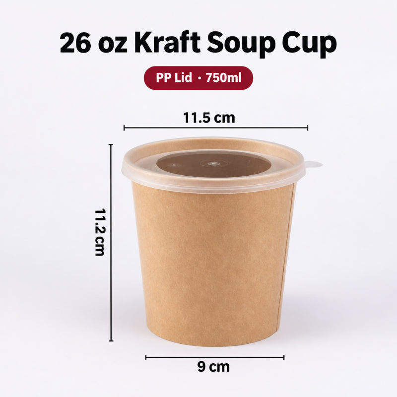 Kraft paper soup cup 26 oz capacity with translucent PP lid