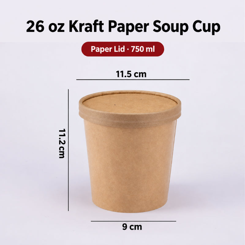 Kraft paper soup cup 26 oz capacity with vented paper lid