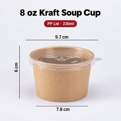 Kraft paper soup cup 8 oz capacity with translucent PP lid