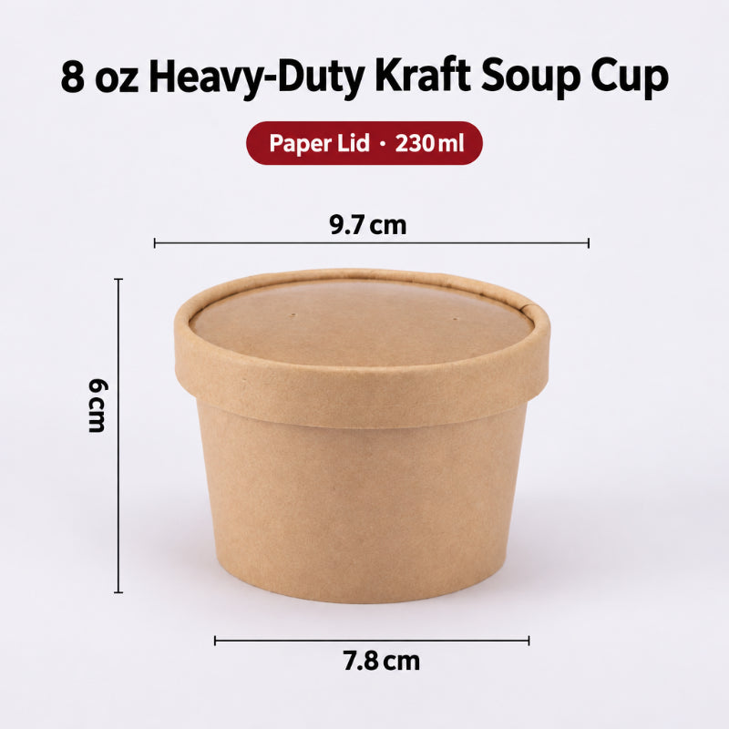 Kraft paper soup cup 8 oz capacity with vented paper lid