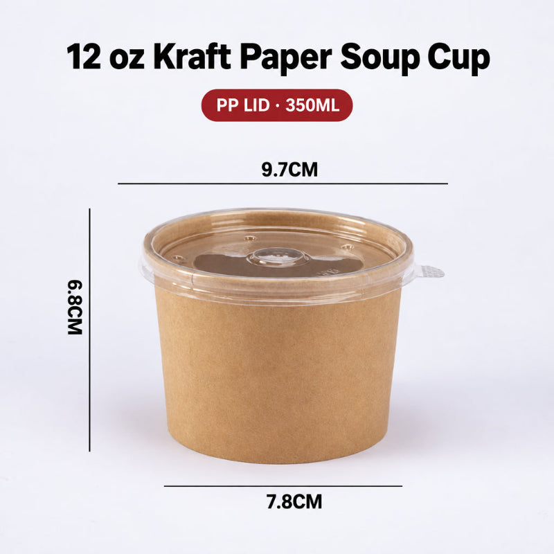 Kraft paper soup cup 12 oz capacity with translucent PP lid