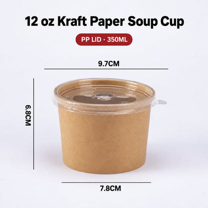 Kraft paper soup cup 12 oz capacity with translucent PP lid