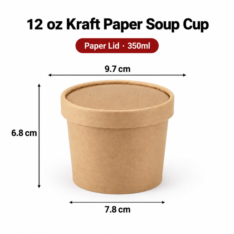 Kraft paper soup cup 12 oz capacity with vented paper lid