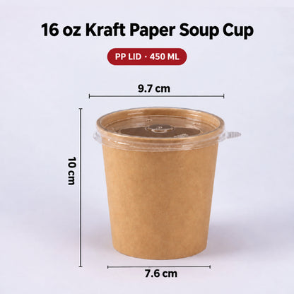 Kraft paper soup cup 16 oz capacity with translucent PP lid