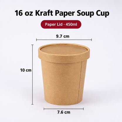 Kraft paper soup cup 16 oz capacity with vented paper lid