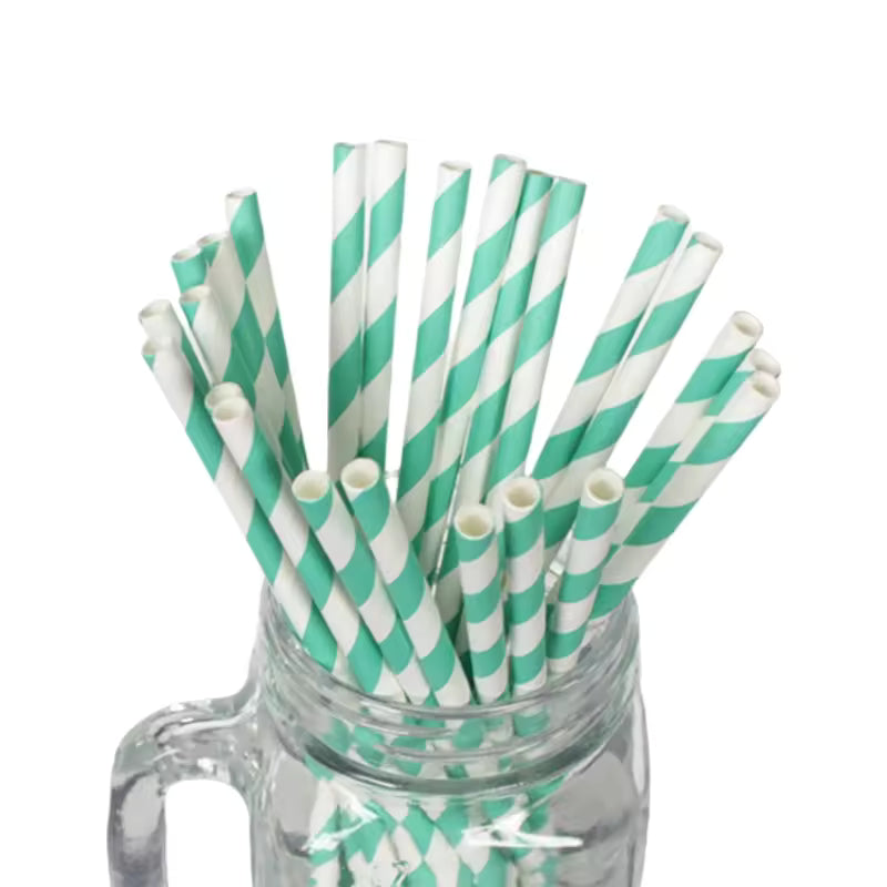 Colored Stripe Paper Straws 197*6mm - Biodegradable, Thickened for Bubble Tea & Coffee