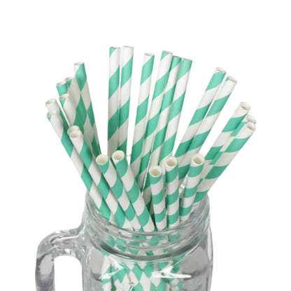 Colored Stripe Paper Straws 197*6mm - Biodegradable, Thickened for Bubble Tea & Coffee