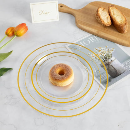 Disposable PS Dinner Plates 6-10.25 Inch - Gold Rim, Food Grade & Rose Gold Finish