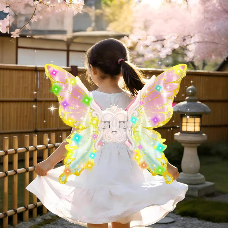 Electric LED fairy wings medium size in courtyard daylight