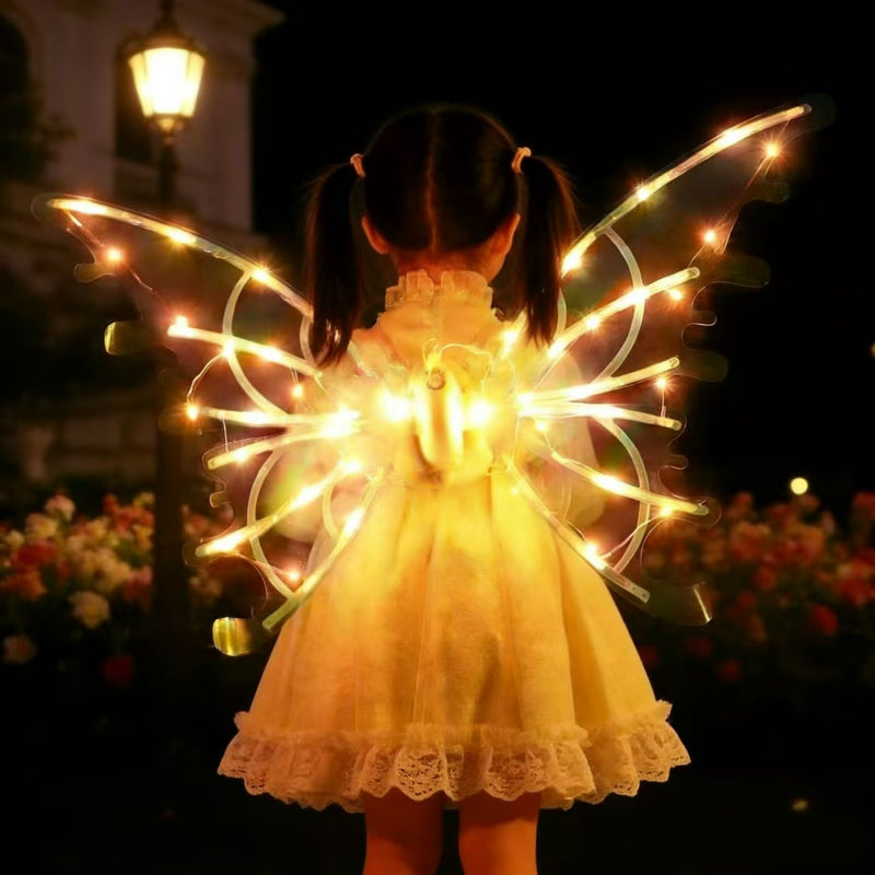 Electric LED fairy wings large warm white lights night view