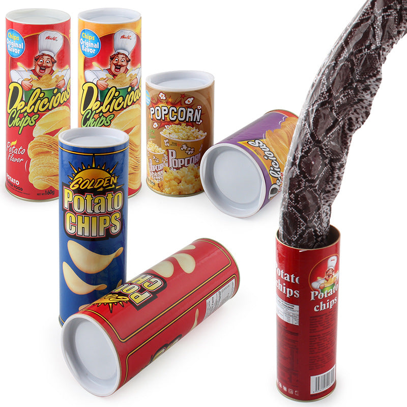 Prank Snake in a Pringles Can – Fake Jumping Serpent Toy for Halloween, Scary Practical Joke for Kids & Adults (A680-A685 Multiple Styles, Can Weight 86g-170g)