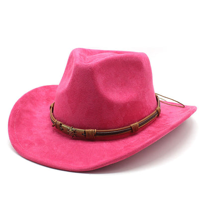 Faux suede western cowboy hat in rose red