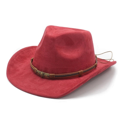 Faux suede western cowboy hat in wine red