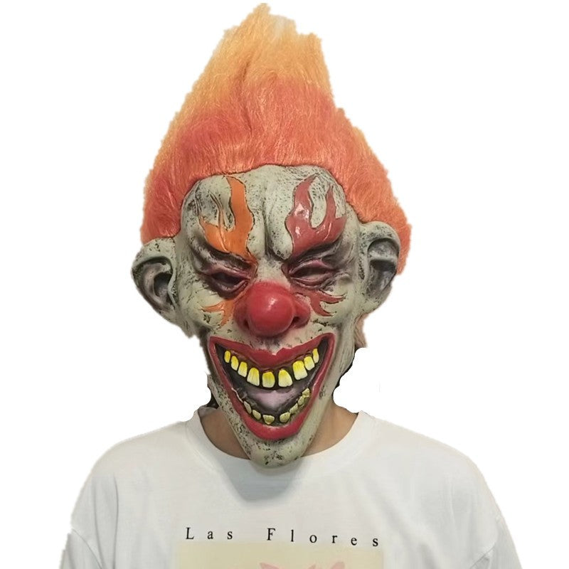 Funny Clown Face Mask with Crazy Hair Wig – Halloween Joker Costume Set for Masquerade Ball, Stage Show & Prank Party