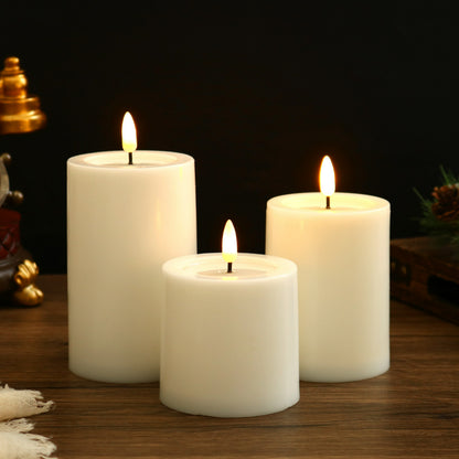 Flat top LED pillar candle 3-piece tiered set in natural white without remote