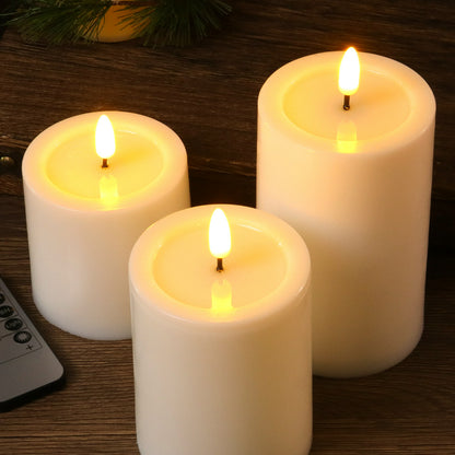 Flat top LED pillar candle overhead angle showing flat melted wax rim detail