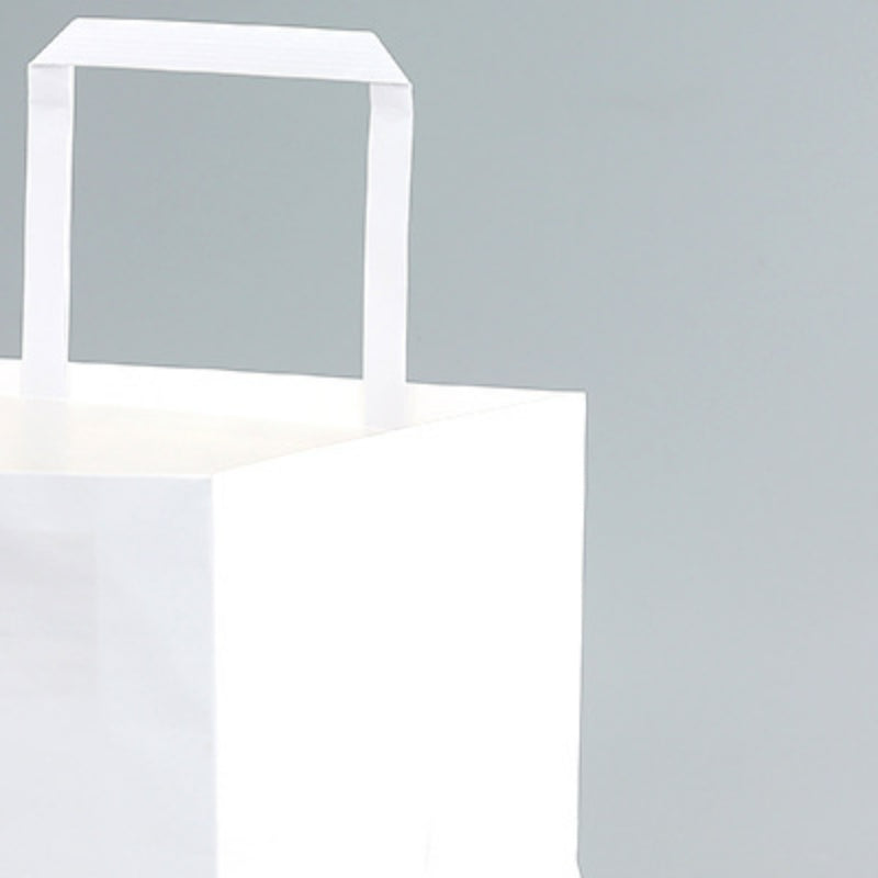 Flat handle kraft bag close-up detail of bleached white fold-over flat handle and top rim