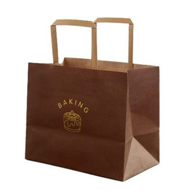 Flat handle kraft bag close-up detail of bleached white fold-over flat handle and top rim