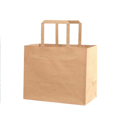 Flat handle kraft bag broad square block bottom sack with upright flat handles front view