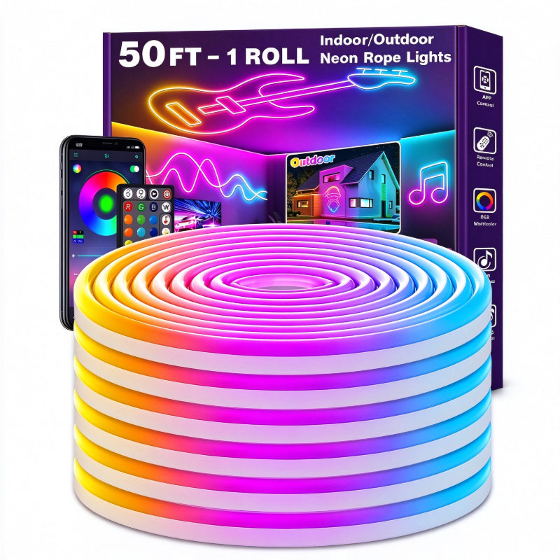 LED neon rope light coiled roll with retail box packaging