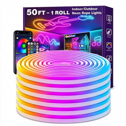 LED neon rope light coiled roll with retail box packaging