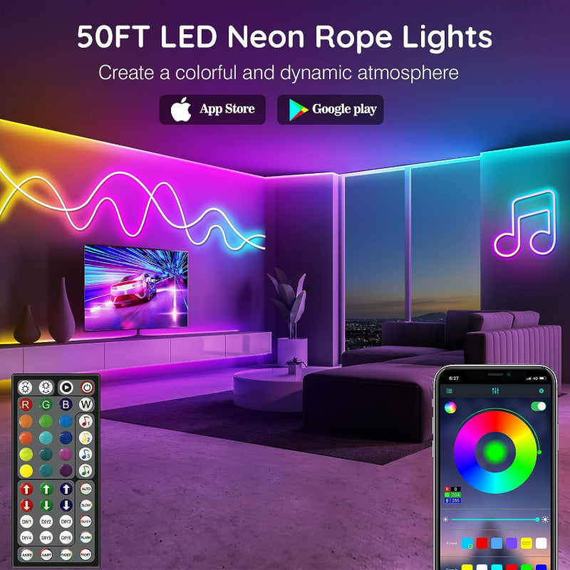 LED neon rope light geometric contour wall mount interior illumination