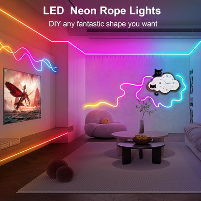 LED neon rope light glowing cloud shape and wall border illumination