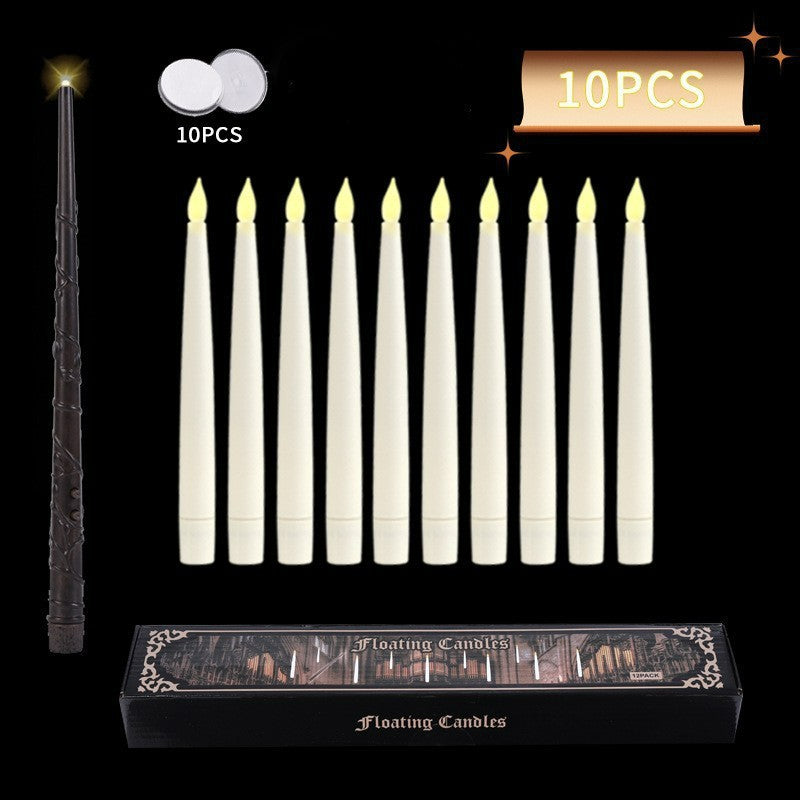 Floating LED taper candle pre-strung 10-piece set with magic wand remote and box