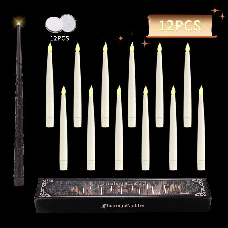 Floating LED taper candle pre-strung 12-piece set with magic wand remote and box
