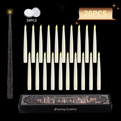 Floating LED taper candle pre-strung 20-piece set with magic wand remote and box