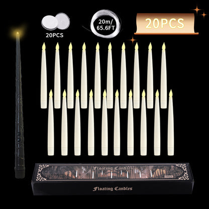 Floating LED taper candle unstrung 20-piece set with magic wand remote and box