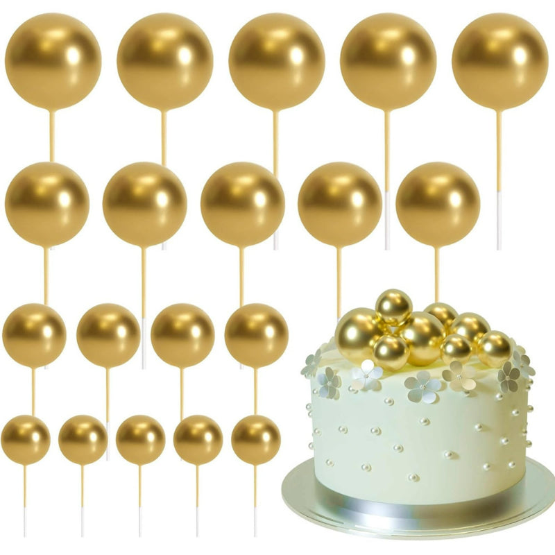 Foam ball cake topper gold metallic finish sphere picks with insertion wire