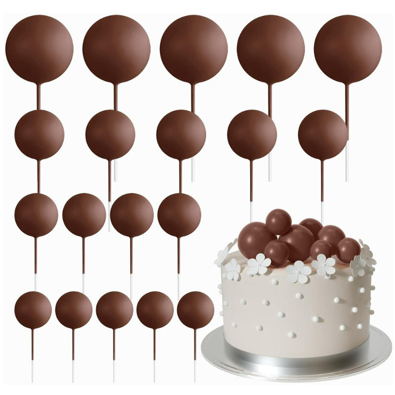 Foam ball cake topper dark coffee finish sphere picks with insertion wire