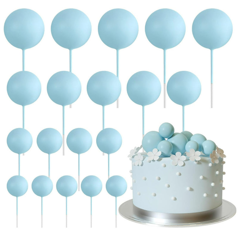 Foam ball cake topper light blue pastel finish sphere picks with insertion wire